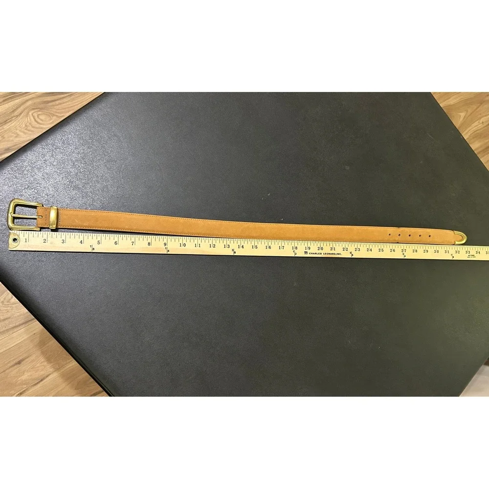 Lejon Belt Women S Tan Nubuck Leather Nordstrom Brass Buckle Tip USA VTG 80s 90s